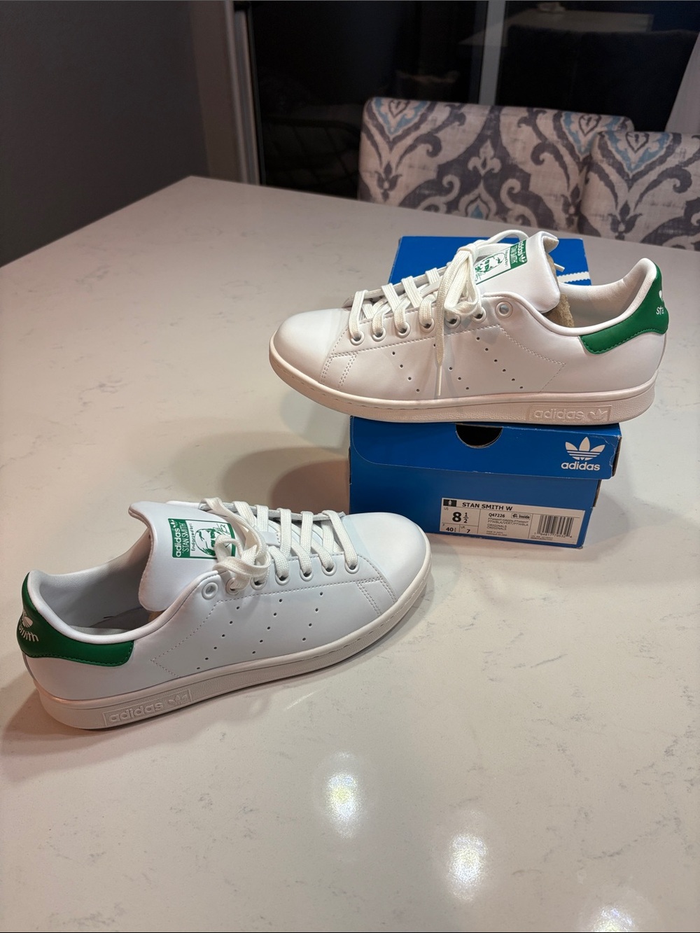 adidas White Sneakers with Green Heel Tab